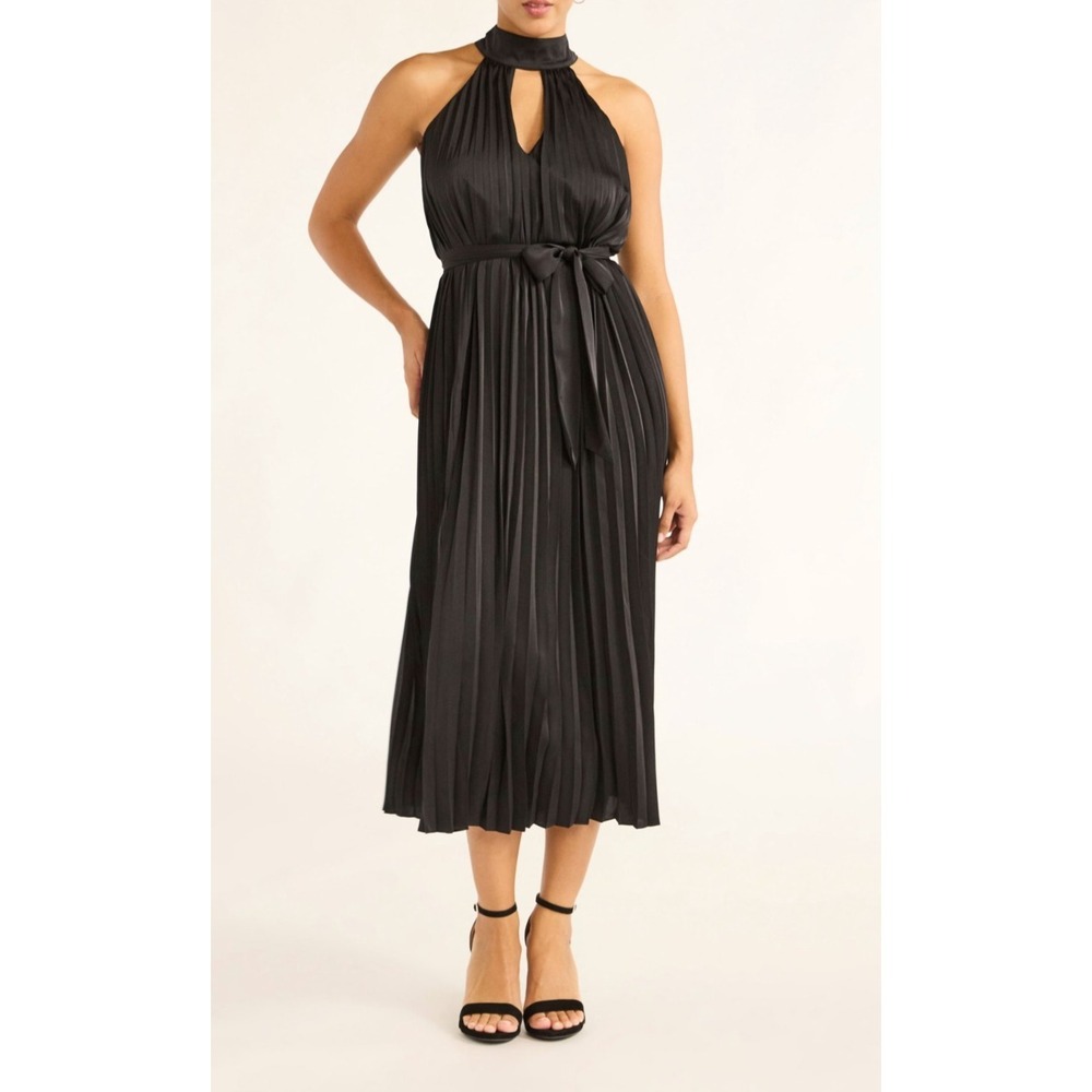 Sofia Jeans Womens Dress Size XL Black Soot Pleated Halter Midi A-line Sleeveles